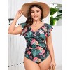 Garvee Women's Plus Size Tummy Control Swimsuit One Piece Slimming Bathing Suit Halter Push Up V Neck Swimwear - 3 of 4