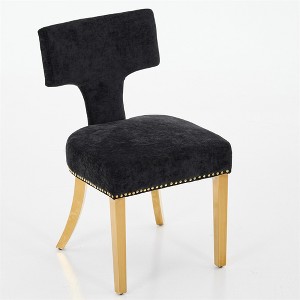 COWLOWN Set of 2 Modern Dining Chairs, Chenille Upholstery with Copper Nailhead Trim & Stainless Steel Legs - 1 of 4