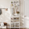 Coat Rack Shoe Storage 72.8in White Hall Tree with Doors Narrow Coat Tree Shoe Shelf Organizer with 7 Hooks for Entryway Bedroom and Mudroom - 3 of 4