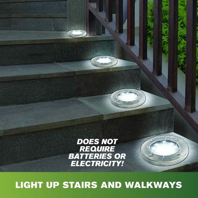 Stainless Steel Solar LED Pathway Disk Lights, Set of 8