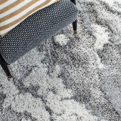Gray and Ivory Abstract Shag Runner Rug
