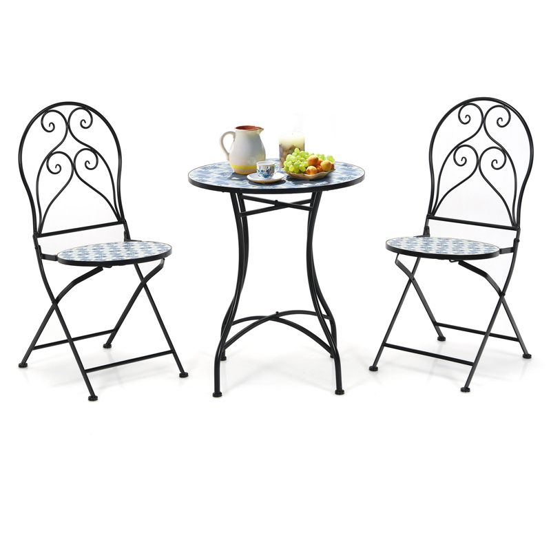 Tangkula 3PCS Patio Mosaic Design Folding Chairs Side Table Set Bistro Set Classic Furniture Chair Set for Garden, 1 of 9
