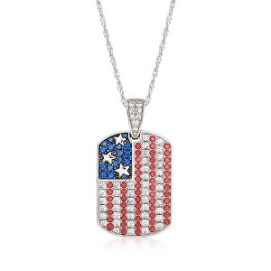 Ross-Simons 1.50 ct. t.w. Cz, 1.30 ct. t.w. Simulated Ruby and .30 ct. t.w. Simulated Sapphire American Flag Tag Adjustable Pendant Necklace in - 1 of 3