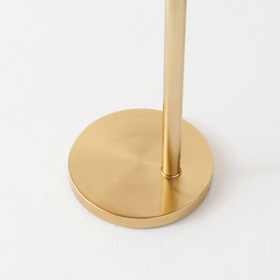 75" Brass Arc Floor Lamp with Rattan Shade