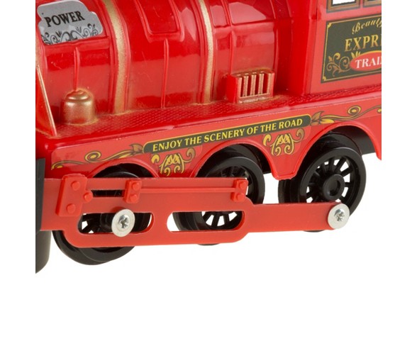 Toy Train Locomotive Engine Car with Battery-Powered Lights, Sounds and Bump-n-Go Movement for Boys and Girls by Hey! Play! Red