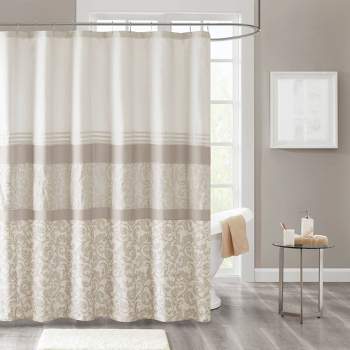 72"x72" Casey Printed and Embroidered Shower Curtain Neutral - 510 Designs