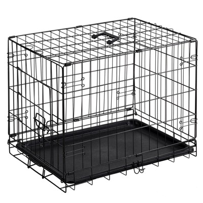 FURNIinspire Pet Crates And Houses 24 Inch Single Door Dog Cage, Metal Pet Kennel With Secure Lock, Removable Tray, Black , 16.5"* 24.4"*19.5"