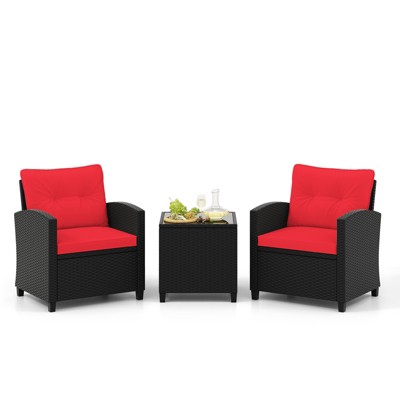 Tangkula 3 PCS Patio Furniture Set w/Tempered Glass Coffee Table Washable Cushions