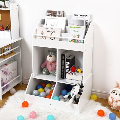 3-Tier Toy Storage Organizer with Bookcase, Toy Shelf Organizer with Open Shelves, Kid’s Multi Shelf Cubby for Books, Bookshelf