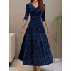Women's Velvet Midi Dress, Elegant Long - Sleeve V - Neck Formal Evening Gown - 2 of 4