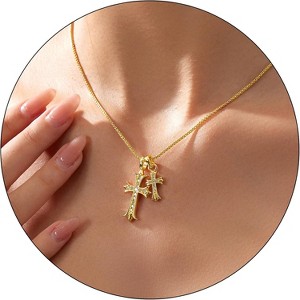 14K Gold Faith Cross Necklace – Dainty Religious Pendant for Women - 1 of 4