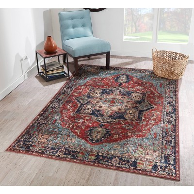 Blue Rectangular 6' x 9' Wool and Synthetic Area Rug