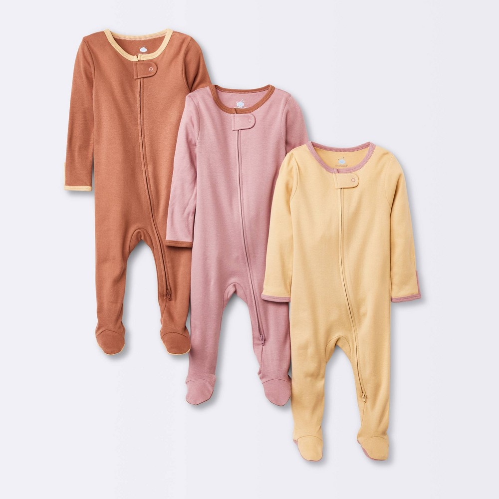 Photos - Other Textiles Baby Girls' 3pk Tight Fit Zip-Up Sleep N' Play - Cloud Island™ Orange 3-6M