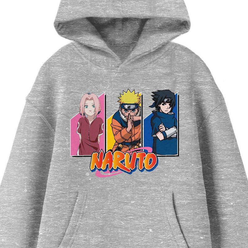 Naruto Classic Team Seven Long Sleeve Athletic Gray Youth Hooded Sweatshirt, 2 of 3