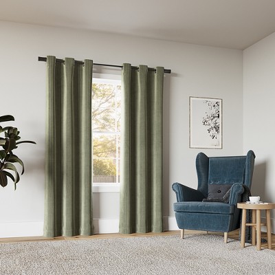 Sage Green Extra Long Velvet Blackout Grommet Curtain Panel