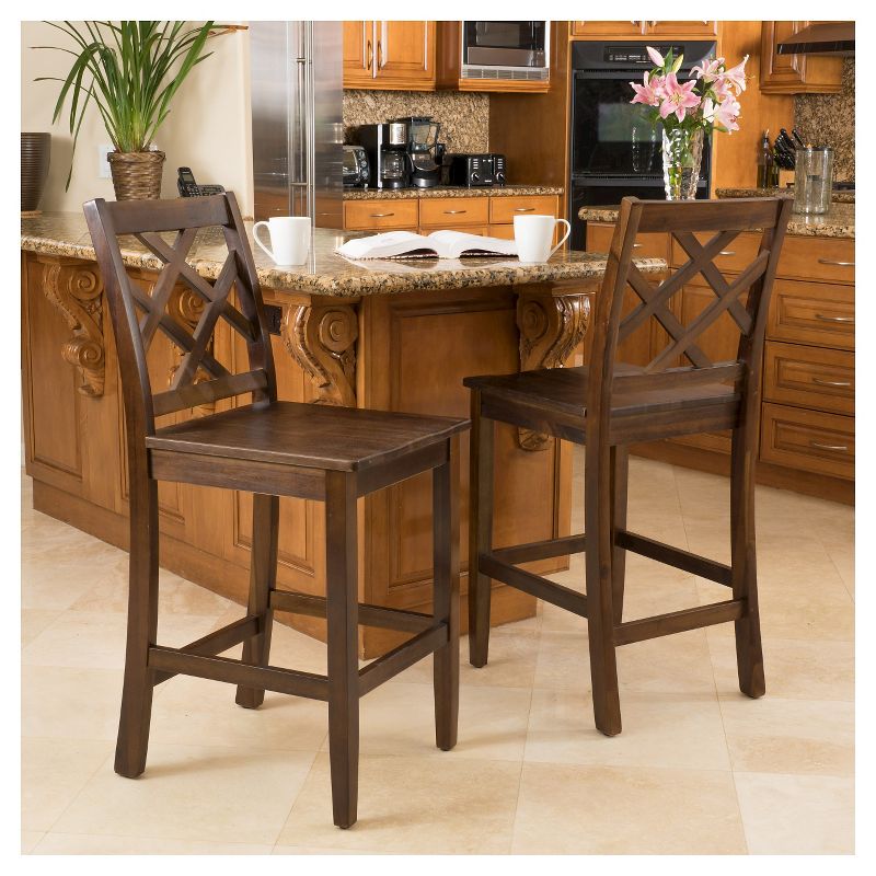 Set of 2 26.25&#34; Naples Acacia Wood Counter Height Barstool Brown Mahogany - Christopher Knight Home, 3 of 6