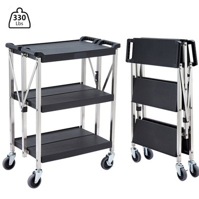 Folding Cart with Wheels,3-Tier Fold up Rolling Cart with Handle,330LBS Weight Capacity,Utility Cart for Office Home Warehouse