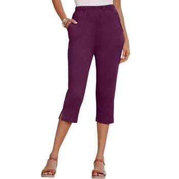 Roaman's Women's Plus Size Soft Knit Capri Pant - M, Purple : Target
