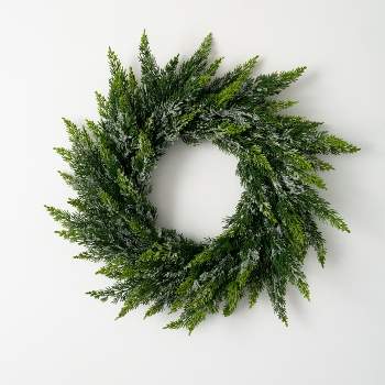 23"H Sullivans Frosted Green Cedar Wreath, Green Winter Wreaths For Front Door