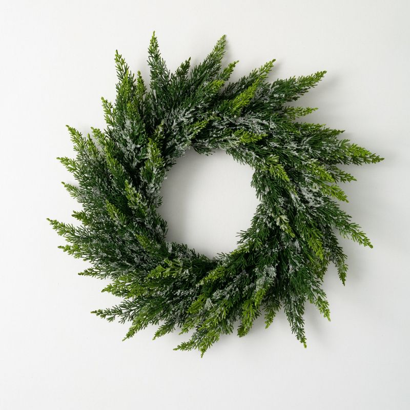 23"H Sullivans Frosted Green Cedar Wreath, Green Winter Wreaths For Front Door, 1 of 4