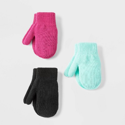 Toddler 3pk Magic Mittens - Cat & Jack™ Teal/Black/Pink 12M-5T