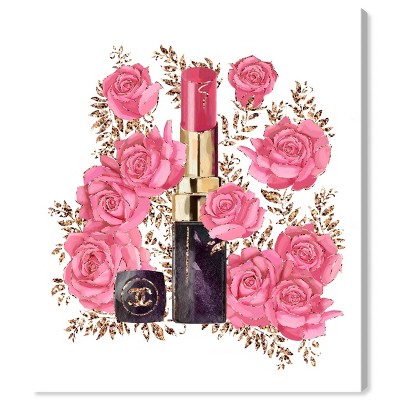  16" x 13" Rosebush Lipstick Fashion and Glam Unframed Canvas Wall Art in Pink - Wynwood Studio Prints 