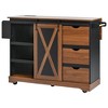 JUJABU 55.5" Farmhouse Kitchen Cart with Drop-Leaf, Barn-Door Storage, Built-In Outlet & Spice Rack on Wheels - 2 of 4