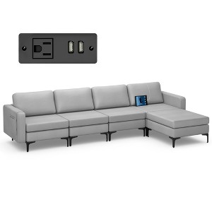 Costway Modular 4 Seat Convertible Sofa  w/ Reversible Chaise & 2 USB Ports - 1 of 4