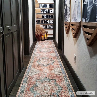 Rosman Blue and Beige Washable Vintage Area Rug