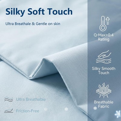 NTBAY 4 Piece Cooling Blanket Set, Q-Max 0.43 Cooling Blanket with Fitted Sheet & 2 Pillowcases, Lightweight Summer Bedding, Aqua, Queen — фото 4
