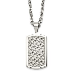 Black Bow Jewelry Men's Stainless Steel Polished Weave Pattern Dog Tag Necklace, 24 Inch - 1 of 4