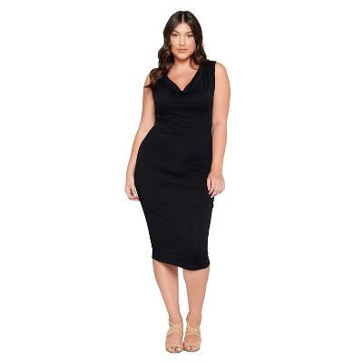 L I V D Women's Kim Neck Cowl Midi Dress, Black, 3X