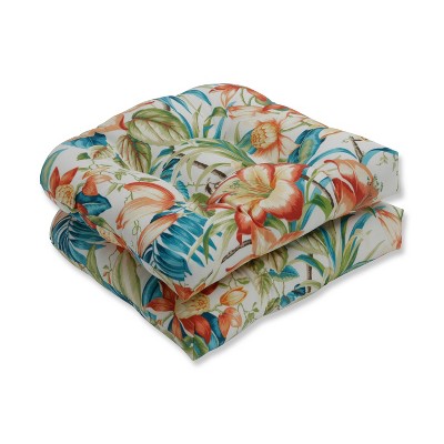 2pk Botanical Glow Tiger Lily Wicker Outdoor Seat Cushion Blue - Pillow Perfect
