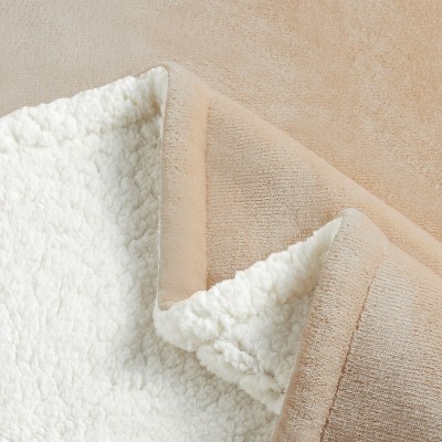 Tan Reversible Plush Sherpa Fleece Throw Blanket 50x60