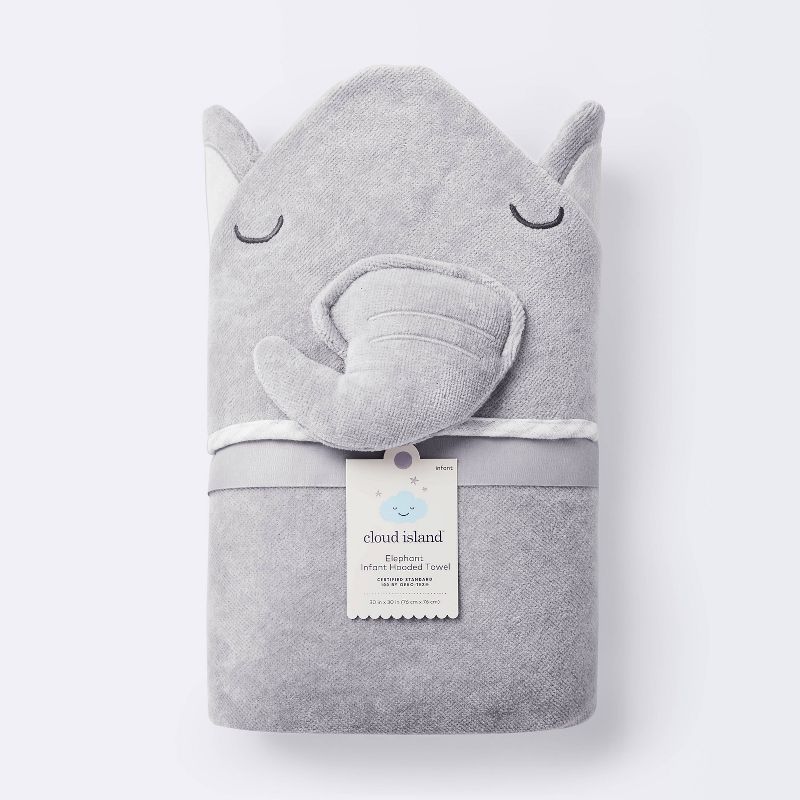 Baby Elephant Hooded Towel - Cloud Island&#8482; Gray, 4 of 9