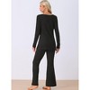 cheibear Women’s Ribbed Knit Long Sleeves Top and Pants Two Piece Pajama Sets - 3 of 4