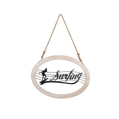 Beachcombers Metal Oval Surfing Wall Hanging 15.75 x 1 x 11.5 Inches.