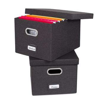 Internet's Best 2-Pack Collapsible File Storage Organizer with Lid - Charcoal
