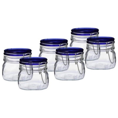 Bormioli Rocco Fido Jar with Blue Lid, 17.5 oz - Set of 6