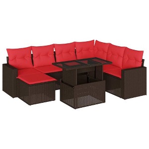 vidaXL Patio Sofa Set with Cushions and Table Outdoor 8 Piece Poly Rattan - Brown - 1 of 4