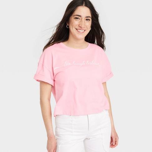 Pride Adult 'Live Laugh Lesbian' Cropped Short Sleeve T-Shirt - Pink - image 1 of 4