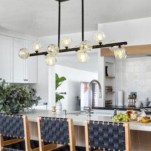 BAOURE 29.53" Modern Crystal Chandelier for Dining Room, 8-Light Black Pendant Lightsfor Kitchen Island Bedroom,Over Table,Living Room - 1 of 4