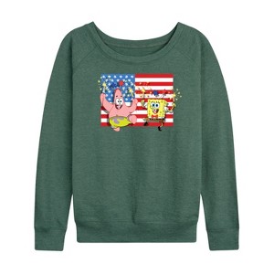 Women's - SpongeBob SquarePants - Patrick Sparkers Flag Lightweight French Terry Wide Neck Long Sleeve Shirt - 1 of 4