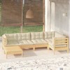 vidaXL Solid Pinewood Patio Lounge Set 6 Piece with Cushions - Brown and Cream - 2 of 4