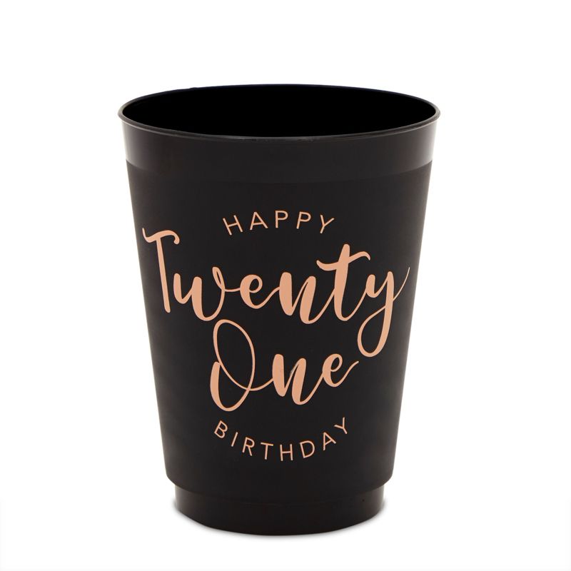 Sparkle and Bash 16 Pack Twenty One Plastic Tumblers Cups 16 oz for 21st Birthday Party Supplies, Black & Gold, 3 of 7