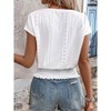 Women's Blouse Eyelet Embroidered Smocked Waist Short Sleeve Blouse Casual Crew Neck Summer Top - 3 of 3