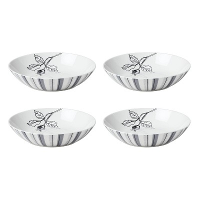 Gray and White Floral Porcelain 12-Piece Dinnerware Set