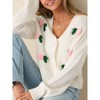 Coolmee Women's Floral Cardigan Long Sleeve Open Front Button Down V Neck Knitted Crop Sweaters - 2 of 4