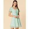 Allegra K Women's Floral Printed Flare Short Sleeve Lace-up V Neck A-Line Chiffon Dress - 2 of 4