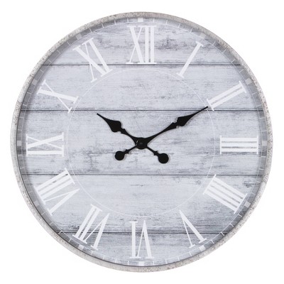 28" Galvanized Plank Roman Numerical Round Wall Clock Metal/Washed Wood - Patton Wall Decor